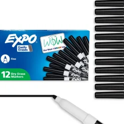 Dry Erase Markers & Accessories: Color: Black; Tip Type: Fine; Marker Cap: Capped