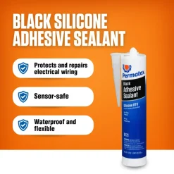 Elastic Sealant: 11 oz Cartridge, Black, RTV Silicone