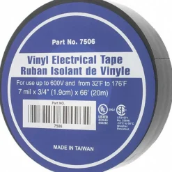 Electrical Tape: 3/4" Wide, 66' Long, Black