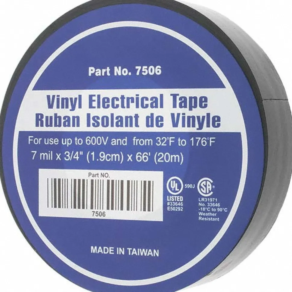 Electrical Tape: 3/4" Wide, 66' Long, Black