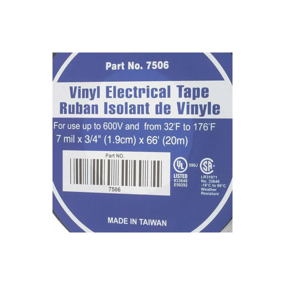 Electrical Tape: 3/4" Wide, 66' Long, Black