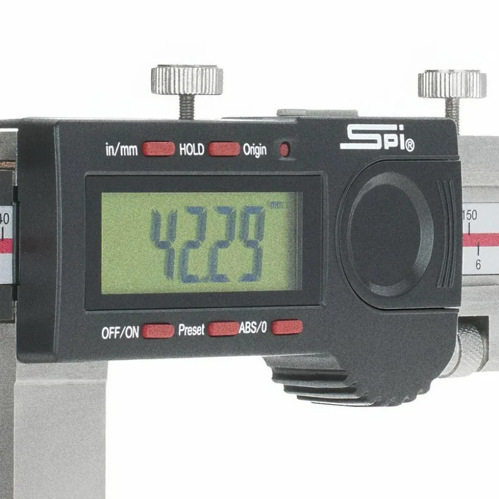 Electronic Caliper: 600.00 mm, 24", 0.0100 mm, 0.0005" Resolution, +/-0.03 mm, +/-0.0030" Accuracy, Calibrated, Data Output, Stainless Steel