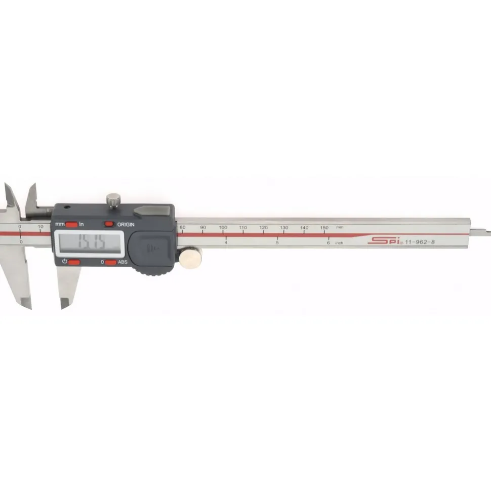 Electronic Caliper: 150.00 mm, 6", 0.0100 mm, 0.0005" Resolution, +/-0.02 mm, +/-0.0010" Accuracy, Data Output, Stainless Steel