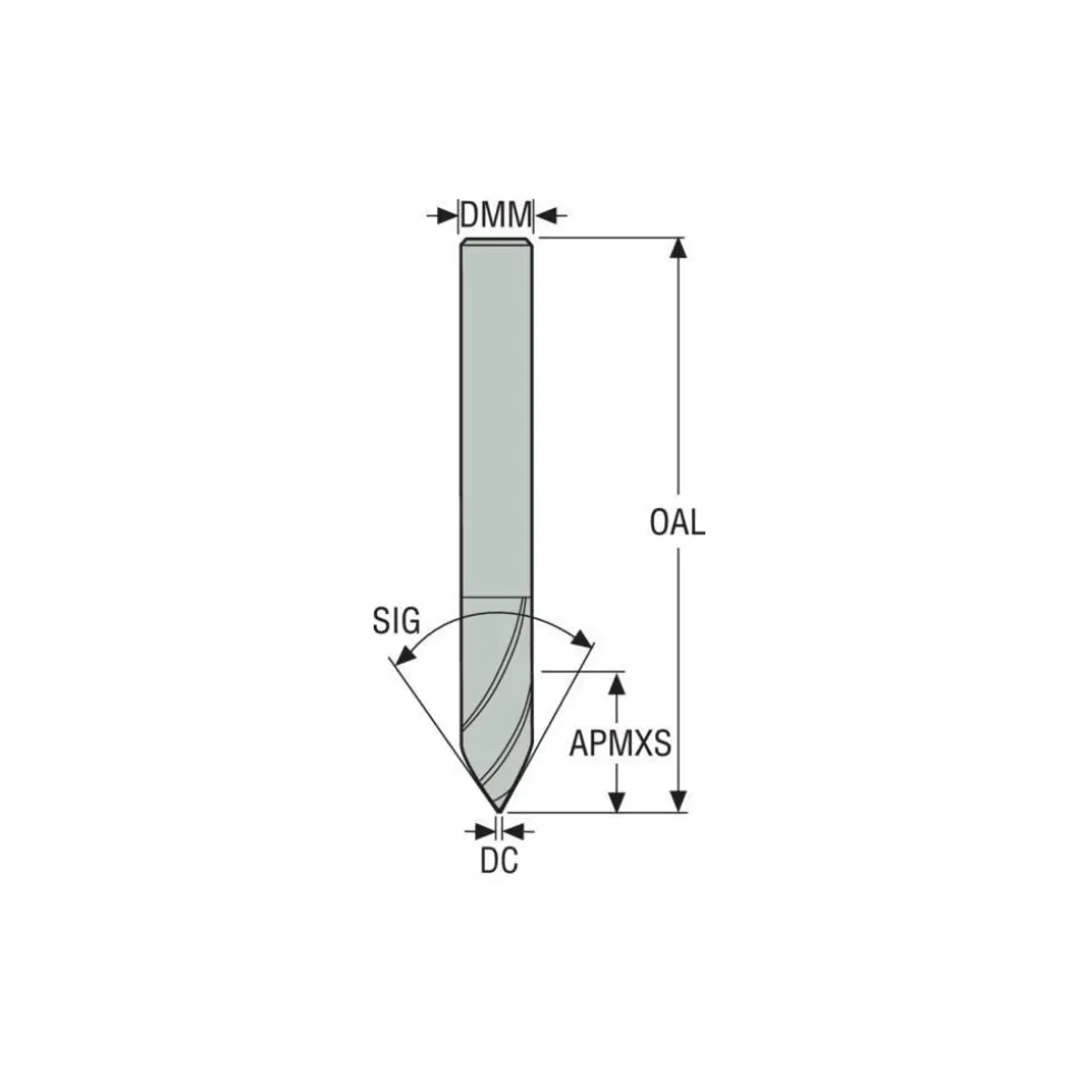 Engraving Cutter: 60 °, 0.008" Dia, 0.008" Tip Dia, Conical Point, Solid Carbide