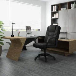 Executive High Back Chair Task Chair: PU Leather, 23-1/2" Seat Height, Black, Adjustable Height