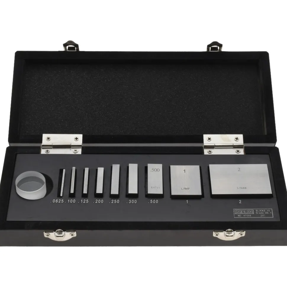 Gage Block Set: 0.0625 to 2'' Range, 9 Pc, AS-1 Grade, Steel