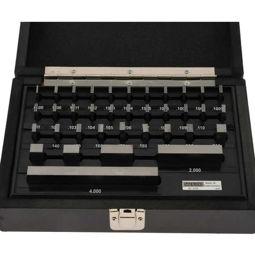 Gage Block Set: 0.05 to 4'' Range, 36 Pc, Economy Grade, Steel