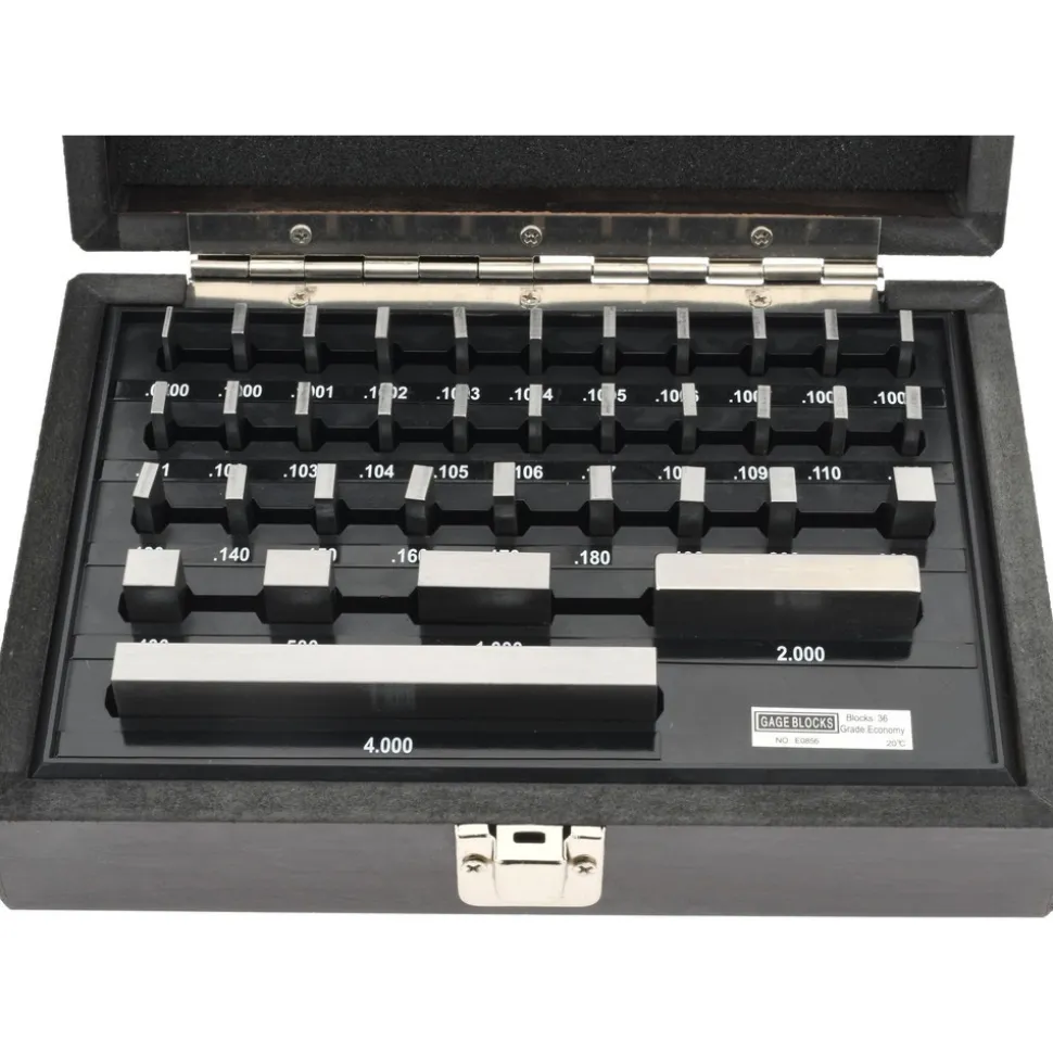Gage Block Set: 0.05 to 4'' Range, 36 Pc, Economy Grade, Steel