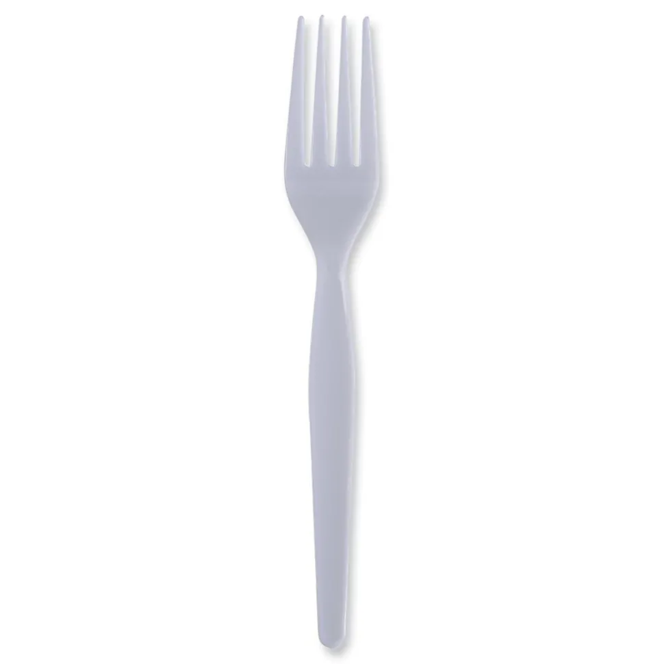 Heavyweight Polystyrene Plastic Cutlery, Fork, White, 1000/Carton