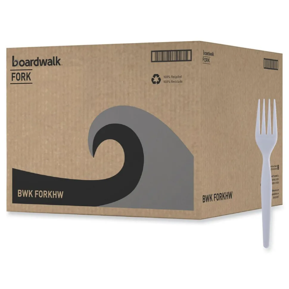 Heavyweight Polystyrene Plastic Cutlery, Fork, White, 1000/Carton