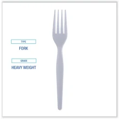Heavyweight Polystyrene Plastic Cutlery, Fork, White, 1000/Carton