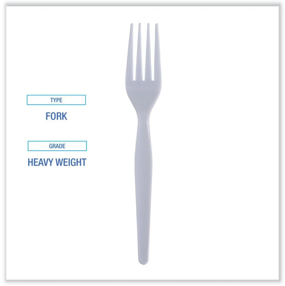 Heavyweight Polystyrene Plastic Cutlery, Fork, White, 1000/Carton