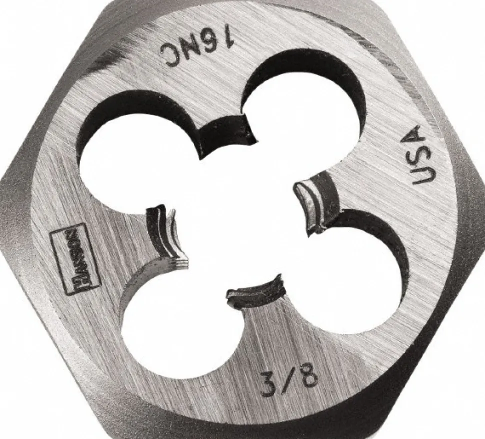 Hex Rethreading Die: 3/8-16, Right Hand, 1" Hex, Carbon Steel