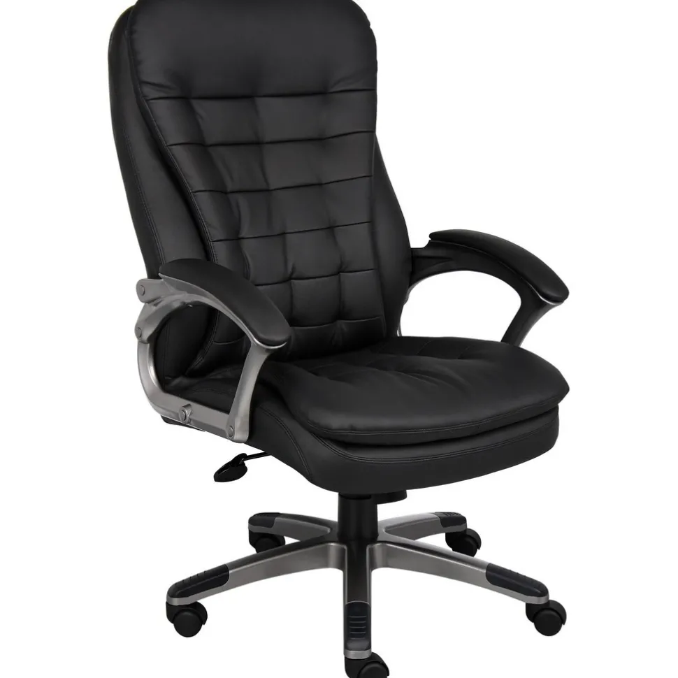 High Back Executive Chair Task Chair: Vinyl, 22-1/2" Seat Height, Black, Adjustable Height