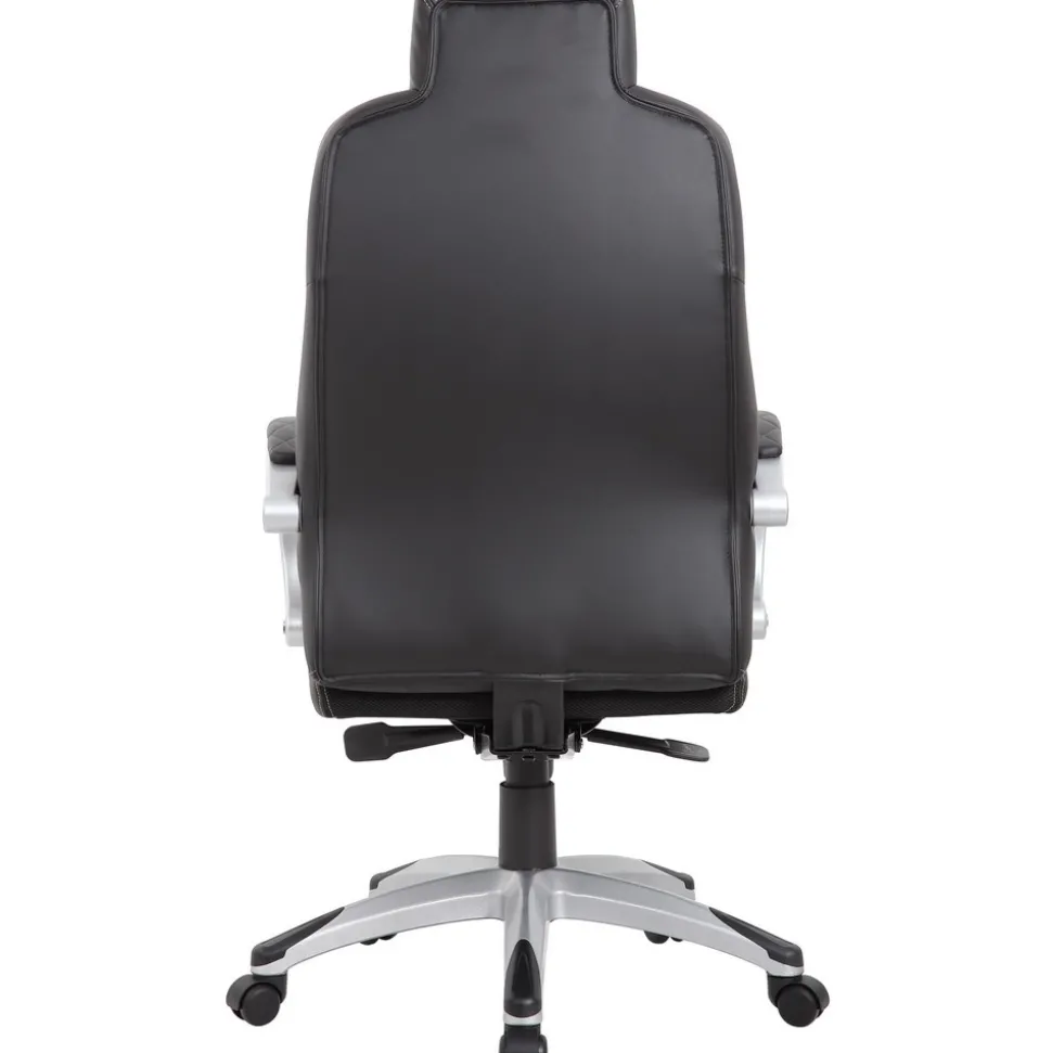 Hinged Arm Executive Chair with Synchro-Tilt Task Chair: Vinyl, 22-1/2" Seat Height, Black & Gray, Adjustable Height