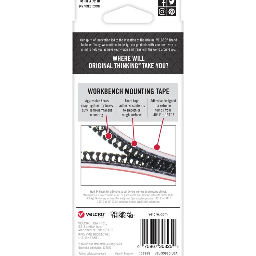 Hook & Loop: Shape: Roll; Tape Width: 0.50 in; Tape Length: 36 in; Color: Black