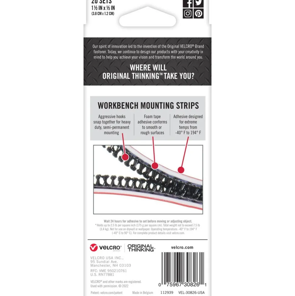 Hook & Loop: Shape: Strip; Tape Width: 0.50 in; Tape Length: 1.5 in; Color: Black