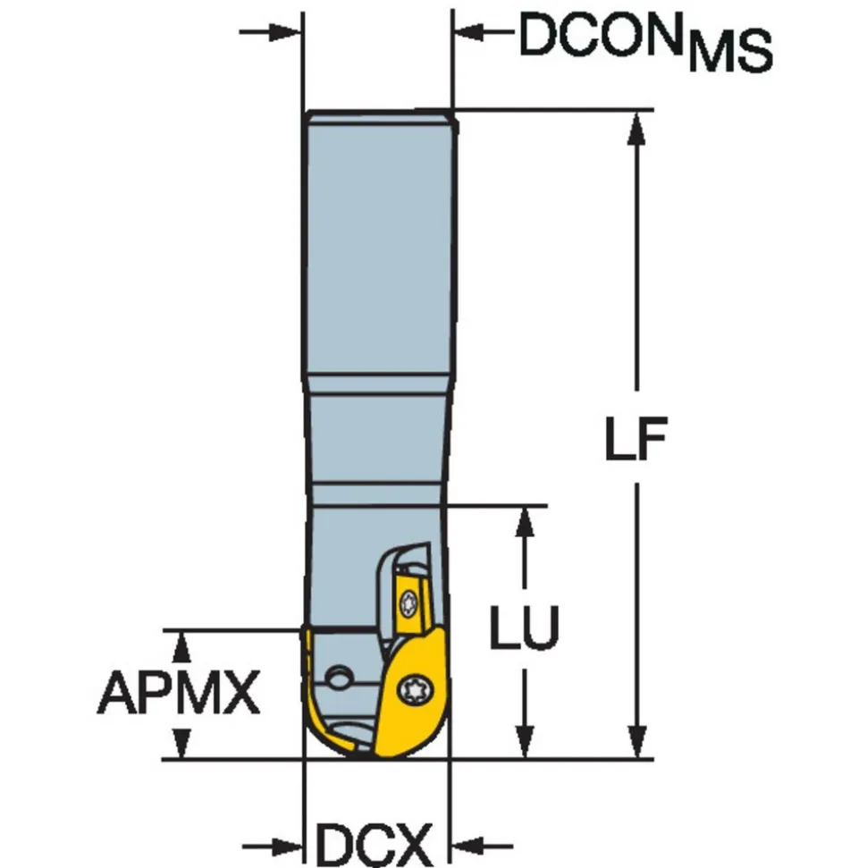 Indexable Ball Nose End Mill: 3/4" Cut Dia, Steel, 10" OAL