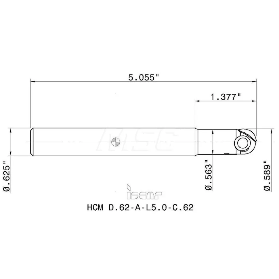 Indexable Ball Nose End Mill: 5/8" Cut Dia, Solid Carbide, 5.1" OAL
