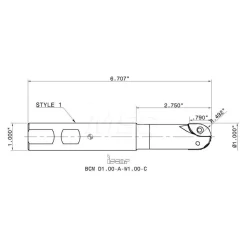 Indexable Ball Nose End Mill: 1" Cut Dia, 6.7" OAL