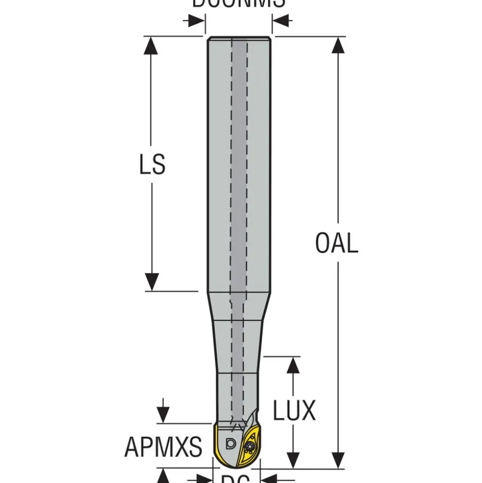 Indexable Ball Nose End Mill: 3/4" Cut Dia, 7" OAL