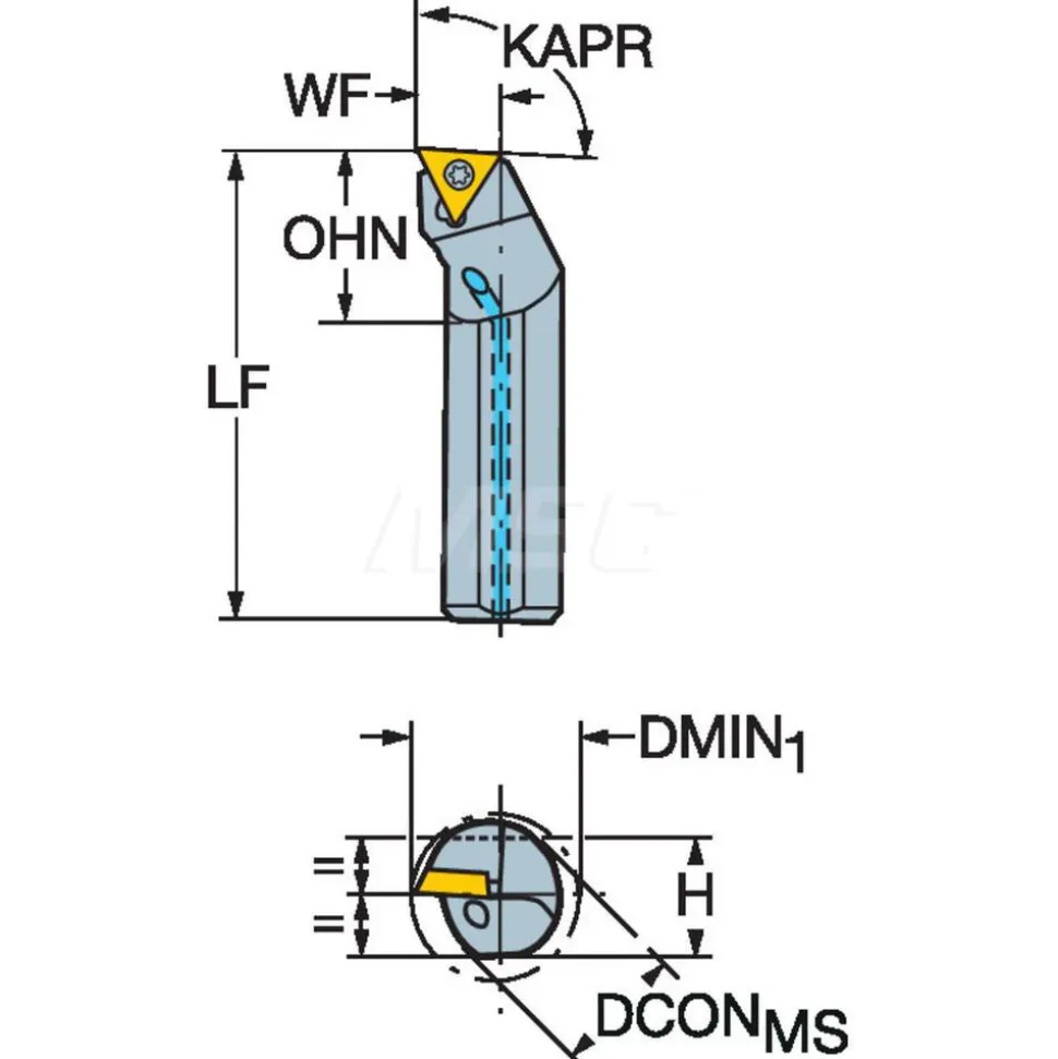 Indexable Boring Bar: A04F-STFCR1.2, 8.70 mm Min Bore, Right Hand, 6.35 mm Shank Dia, 0.000 deg Lead Angle, Steel