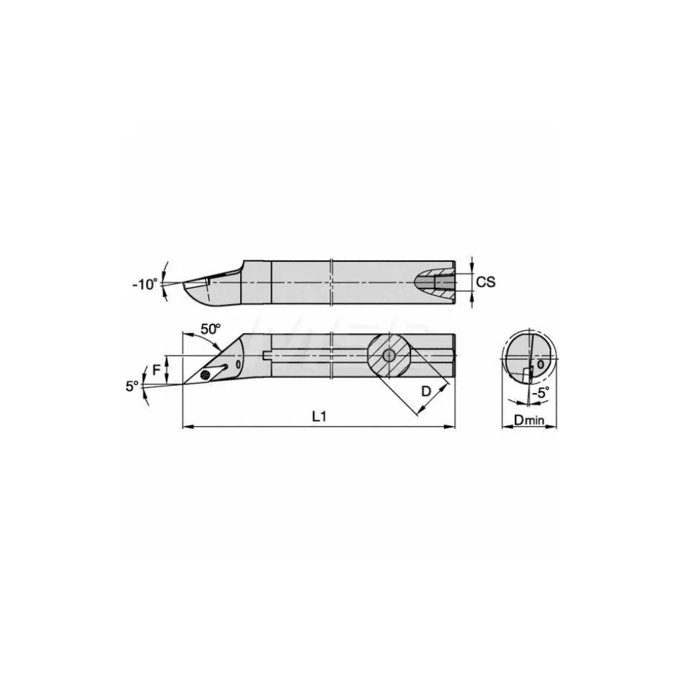 Indexable Boring Bar: A12SSVMBR3E, 32.66 mm Min Bore, Right Hand, 19.05 mm Shank Dia, -3.000 deg Lead Angle, Steel