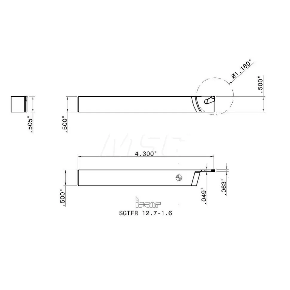 Indexable Cutoff Toolholder: 1.18" Max Workpiece Dia, 0.063" Min Insert Width, Right Hand