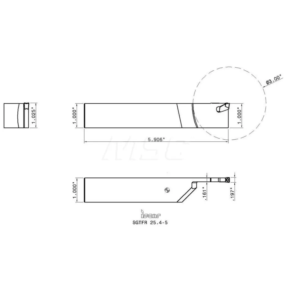 Indexable Cutoff Toolholder: 3" Max Workpiece Dia, 0.178" Min Insert Width, Right Hand