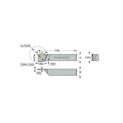 Indexable Cutoff Toolholder: 1.75" Max Workpiece Dia, 0.11" Min Insert Width, Right Hand