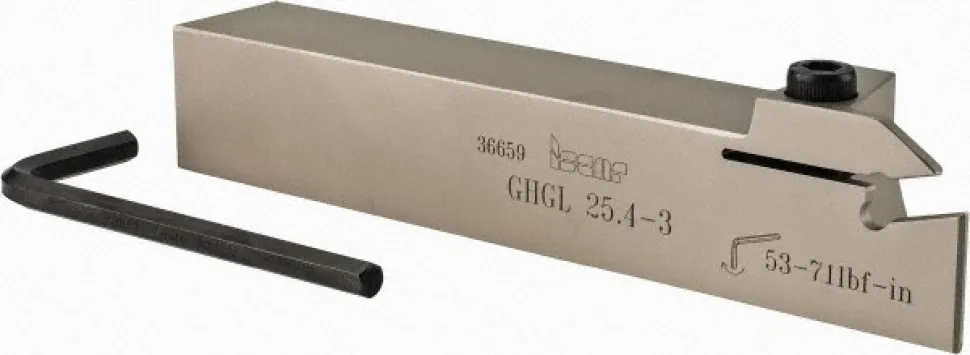 Indexable Grooving-Cutoff Toolholder: GHGL 25.4-3, 0.118 to 0.157" Groove Width, Left Hand