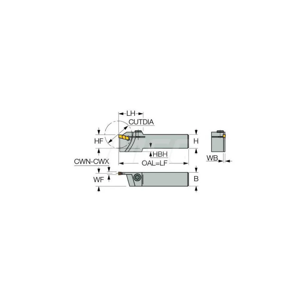 Indexable Grooving-Cutoff Toolholder: GHGL 25.4-3, 0.118 to 0.157" Groove Width, Left Hand