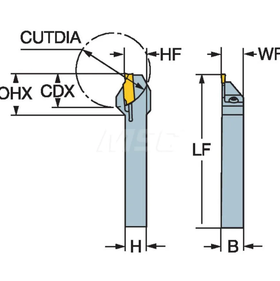 Indexable Grooving-Cutoff Toolholder: LF123E067-10B-S, 1.85 to 2.39 mm Groove Width, 17.02 mm Max Depth of Cut, Left Hand