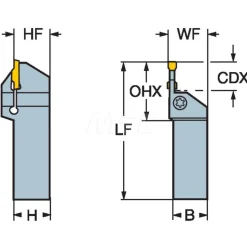Indexable Grooving-Cutoff Toolholder: LF123G079-12B, 3 to 4 mm Groove Width, 20.07 mm Max Depth of Cut, Left Hand