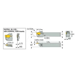 Indexable Grooving-Cutoff Toolholder: DGTR12.7B-1.4D24SH, 0.055 to 0.055