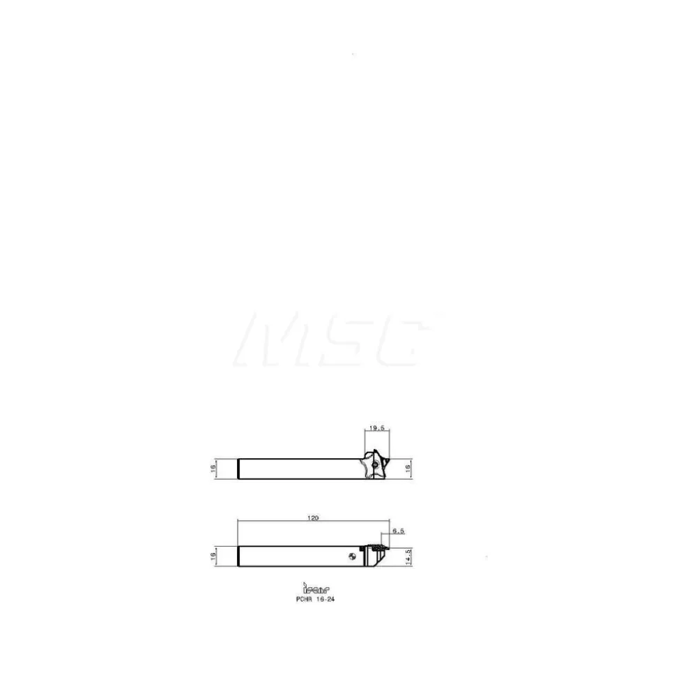 Indexable Grooving-Cutoff Toolholder: PCHR 16-24, 0.5 to 3.2 mm Groove Width, 6.5 mm Max Depth of Cut, Right Hand