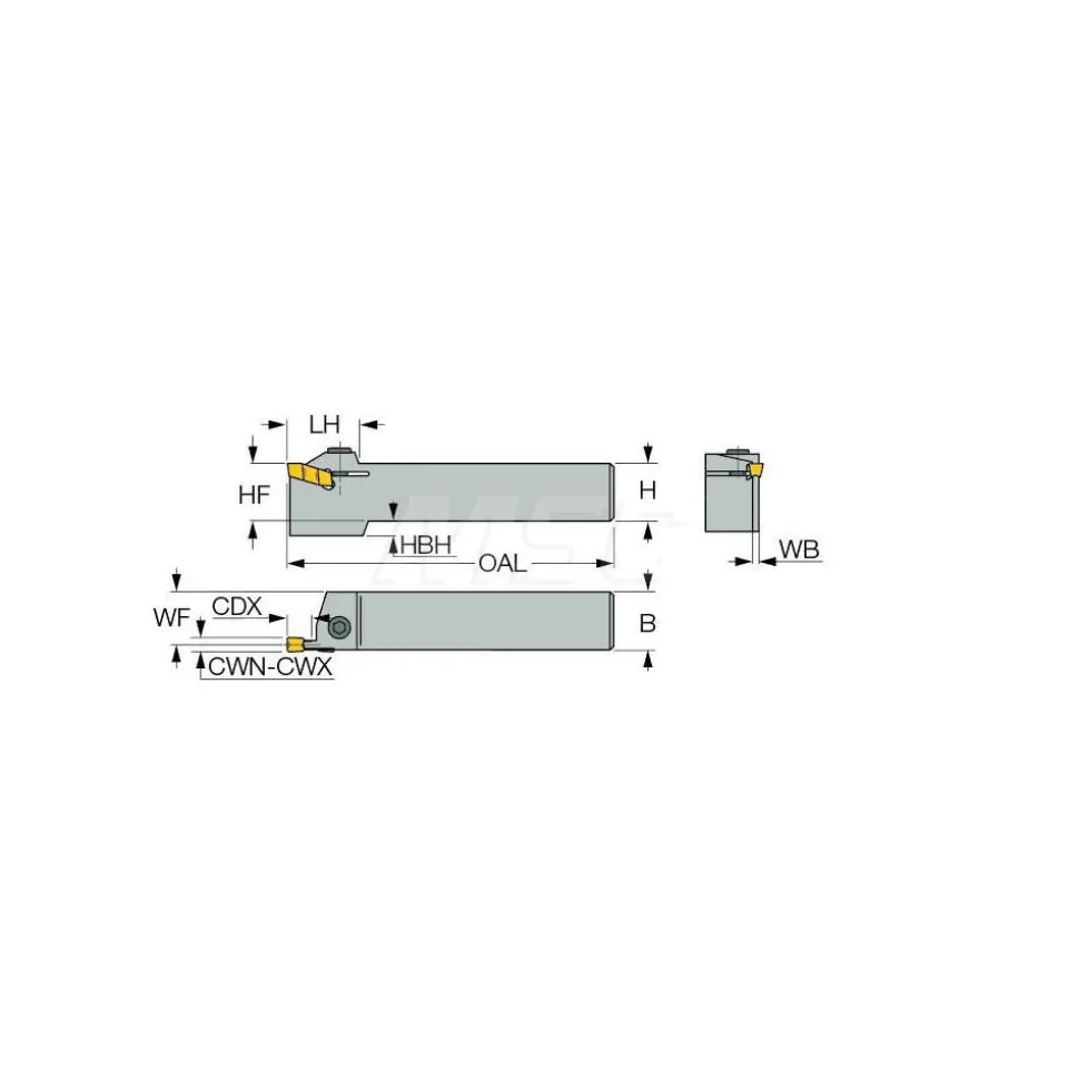Indexable Grooving-Cutoff Toolholder: GHDR 19-2, 0.016 to 1/8" Groove Width, 0.33" Max Depth of Cut, Right Hand