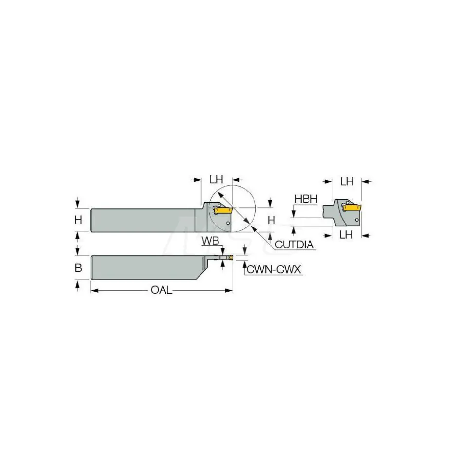 Indexable Grooving-Cutoff Toolholder: DGTR 19-3, 0.118 to 1/8" Groove Width, Right Hand