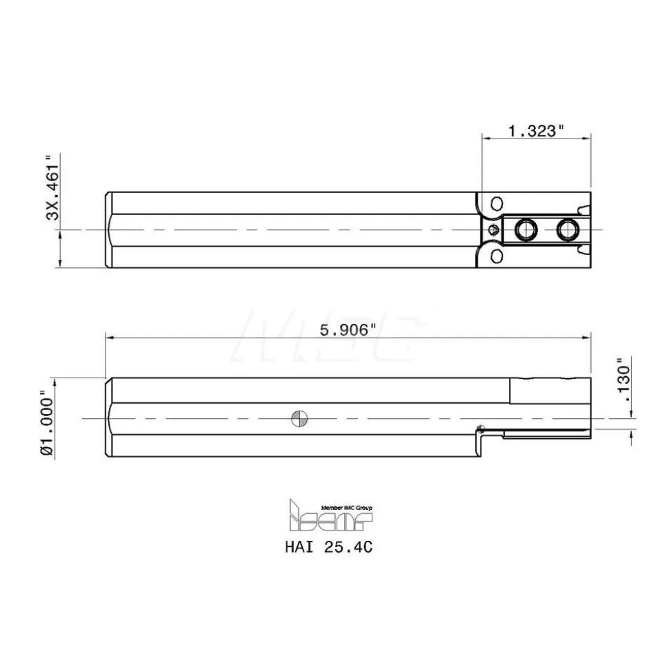 Indexable Grooving Toolholder: HAI 25.4C, Internal, Right Hand