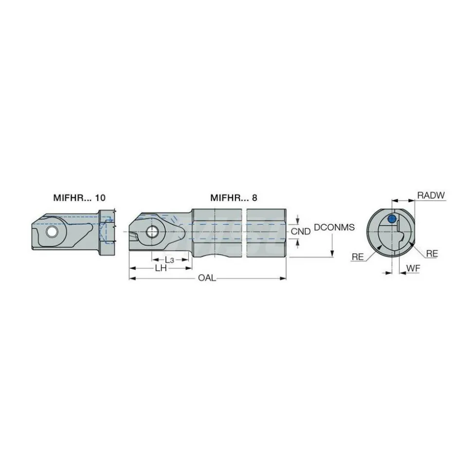 Indexable Grooving Toolholder: MIFHR15.9C10, Internal, Right Hand