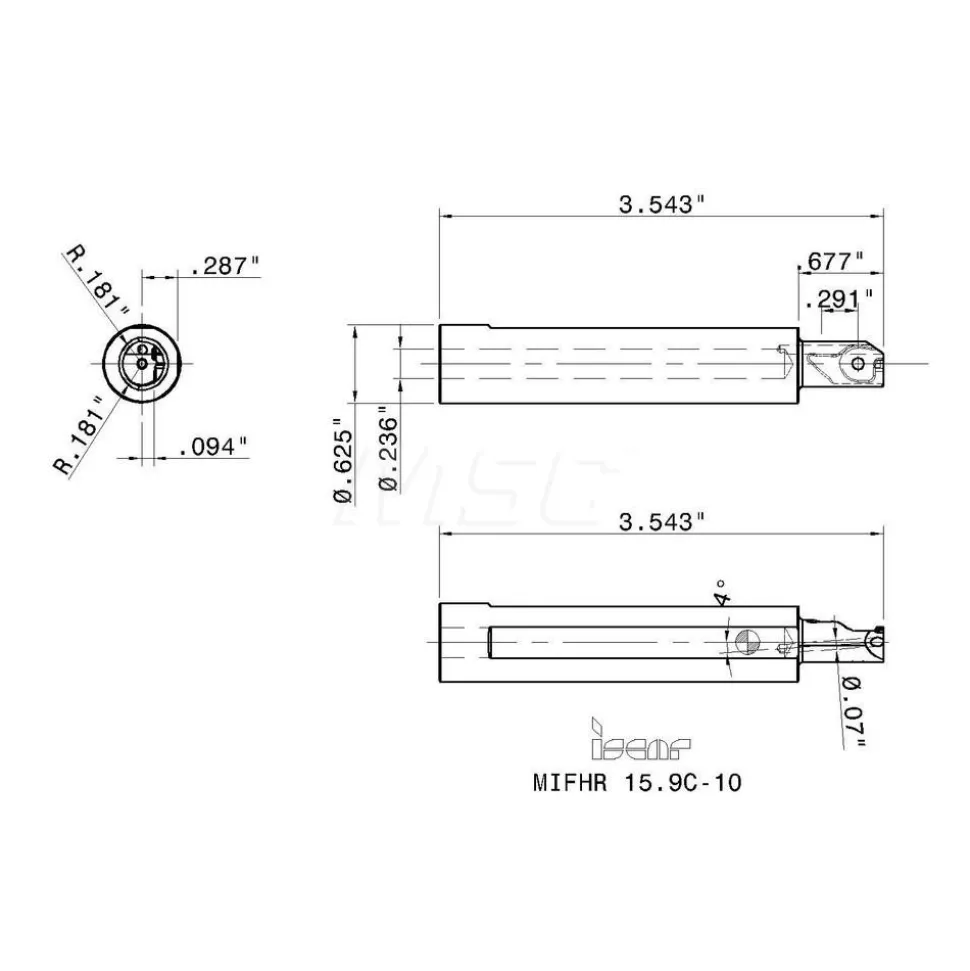 Indexable Grooving Toolholder: MIFHR15.9C10, Internal, Right Hand