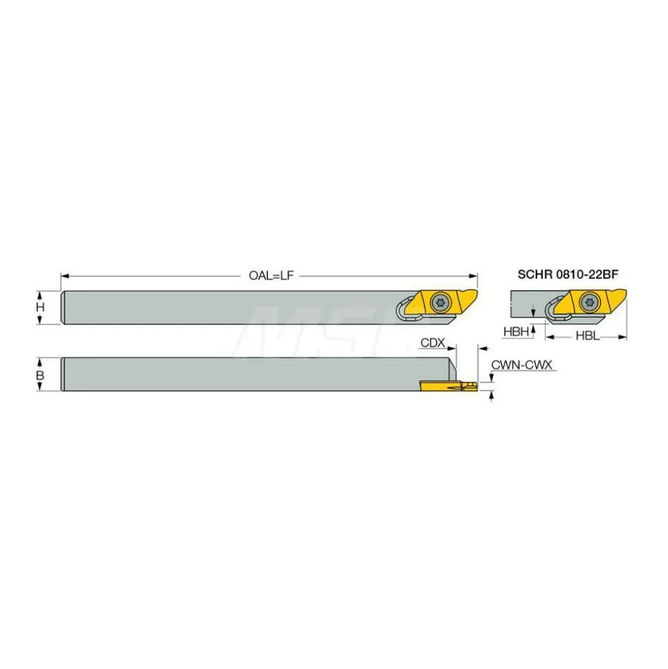 Indexable Grooving Toolholder: SCHR16-22BF, External, Right Hand