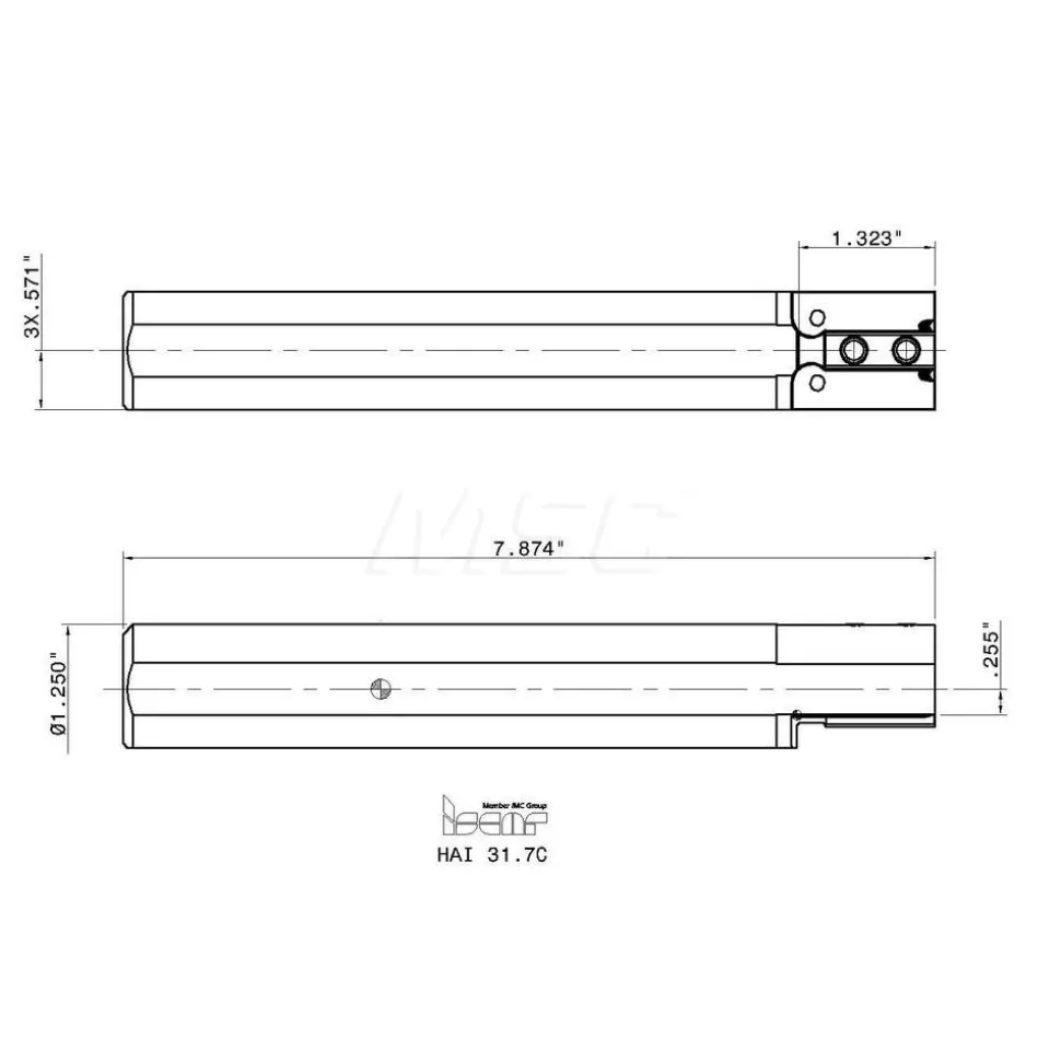 Indexable Grooving Toolholder: HAI 31.7C, Internal, Right Hand
