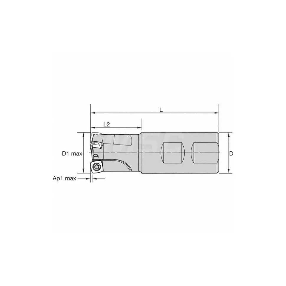 Indexable High-Feed End Mill: C7792VXD09WA1.00Z02R, 1" Cut Dia, 1" Shank Dia, Weldon Flat Shank