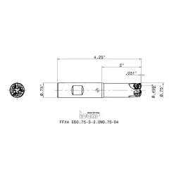 Indexable High-Feed End Mill: FFX4ED0.7532.0W0.7504, 3/4" Cut Dia, 3/4" Shank Dia, Weldon Flat Shank