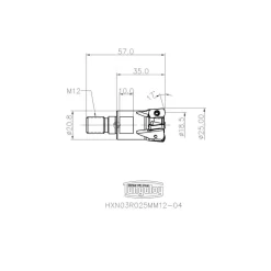 Indexable High-Feed End Mill: HXN03R025MM12-04, 25.00 mm Cut Dia, Modular Connection Shank