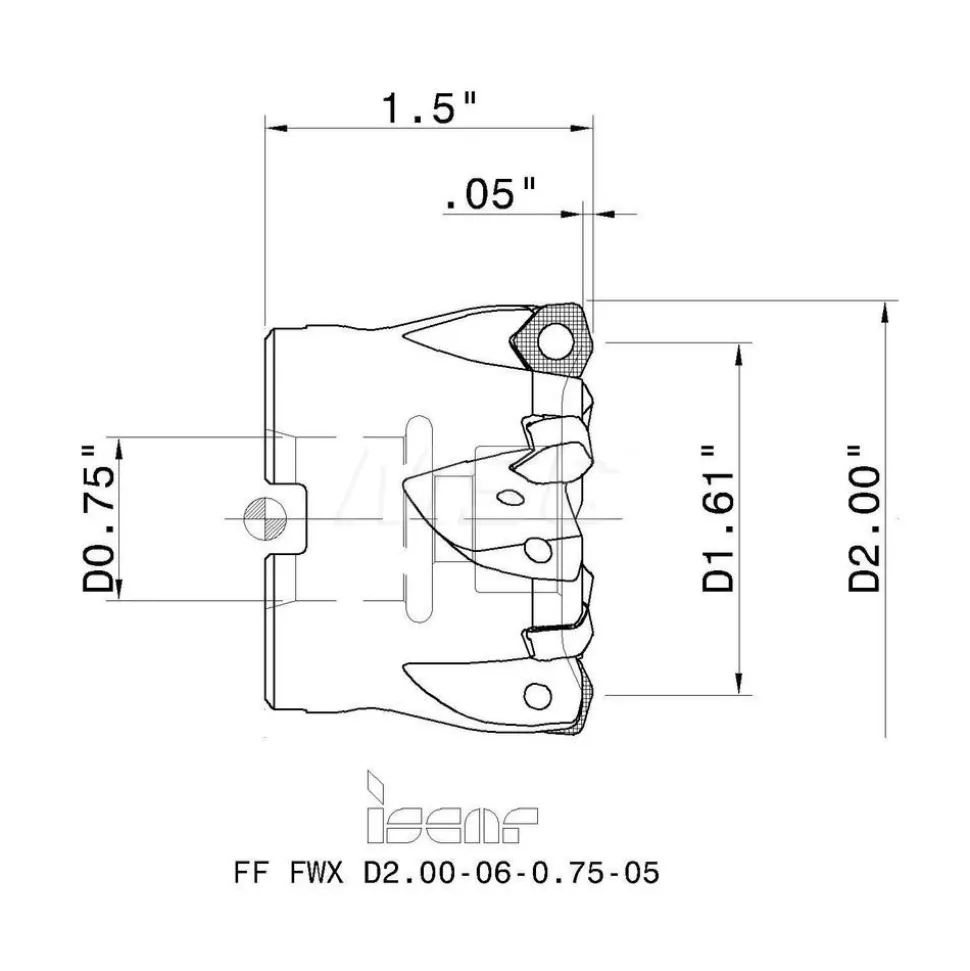 Indexable High-Feed Face Mill: 1.61 to 2" Cut Dia, 0.75" Arbor Hole