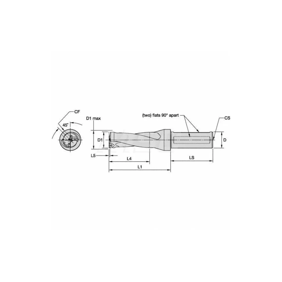 Indexable Insert Drill: DFT1500R2SSF150, 1-5/8" Max Dia, 3-3/4" Max Depth, 2.5xD, 1-1/2" Shank Dia