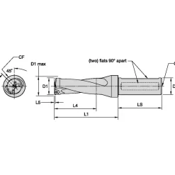Indexable Insert Drill: DFT1875R2SSF150, 2" Max Dia, 2.5xD, 1-1/2" Shank Dia