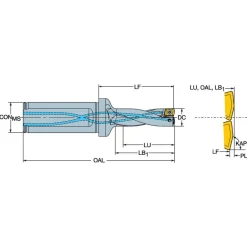 Indexable Insert Drill: 880-D1350L20-03, 13.50 mm Max Dia, 40.88 mm Max Depth, 3xD, 20.00 mm Shank Dia